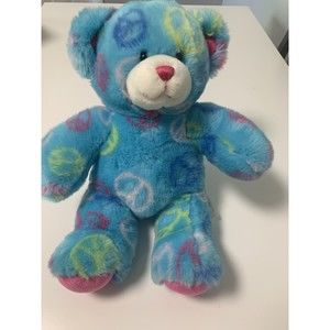 Build A Bear Light Blue Peace Sign Bear 18" Plush Stuffed Animal